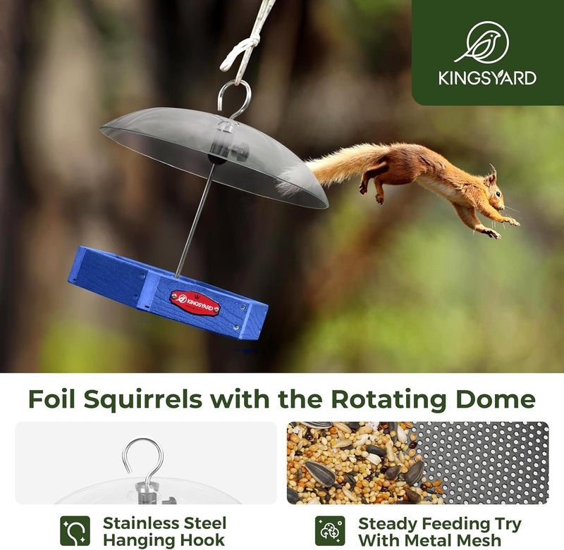 Kingsyard Large Platform Bird Feeder Outdoor Hanging, Adjustable Dome Squirrel Proof Rain Cover, Metal Mesh Tray Recycled Plastic Wild Bird Seed Feeding Station, Blue - Image 5